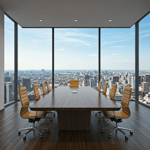 Şehir manzarasına bakan kurumsal toplantı odası